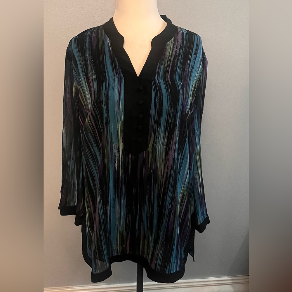 JM Collection Colorful Tunic with Elegant Sleeves NWOT!